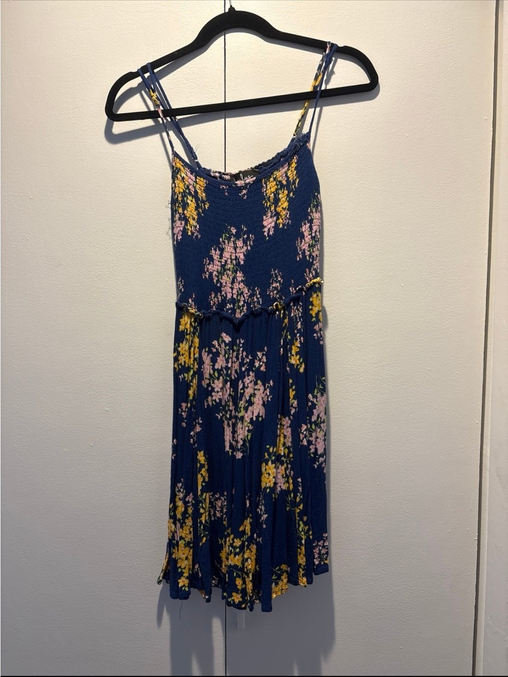 Navy Floral Spaghetti-Strap Summer Dress - Needs Repair see photos!